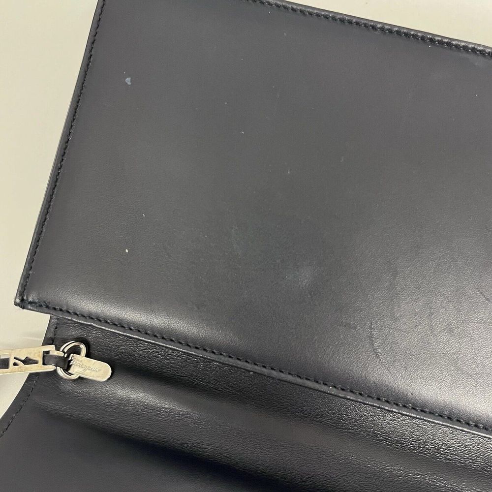 Vintage Salvatore Ferragamo Leather‎ Shoulder Bag or Clutch Navy Blue Rectangle - Picture 14 of 15